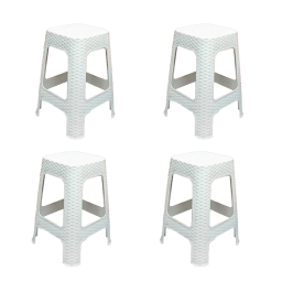 Set x4 Banquetas Simil Ratan - Blanco - PVC Interior o Exterior