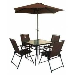 Juego comedor jardin 6 piezas sillas sombrilla mesa