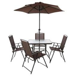 Juego comedor jardin 6 piezas sillas sombrilla mesa