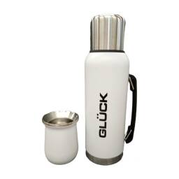 Set Gluck Termo 1 Lt. Tapn Cebador con Mate Ac.Inox.Blanco